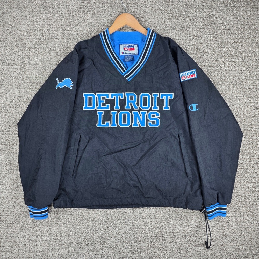 Vintage Champion Pro Line Detroit Lions NFL Windbreaker Pullover Jacket Mens M